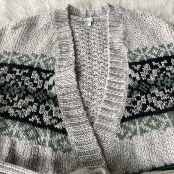 Garnet Hill Sweater Sz M Acrylic Wool Mohair Tie Front Removable Belt Grey Thick - Picture 2 of 10